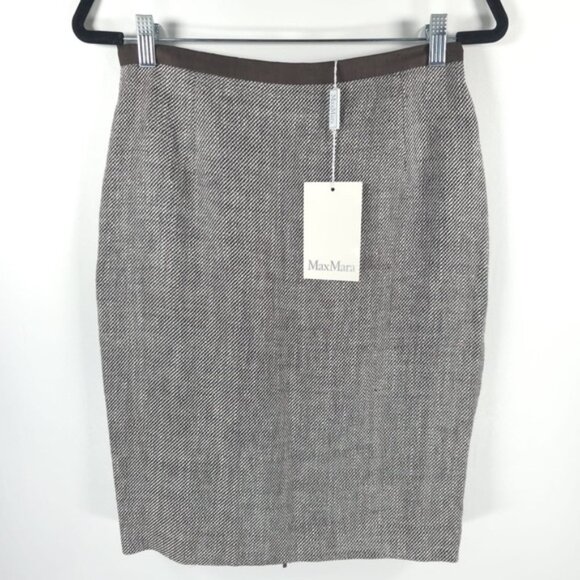 NWT MaxMara CALERNO ITALY 🇮🇹 Made‎ LINEN SILK Pencil Skirt Back Slit Size 6 - Picture 1 of 10